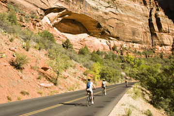 biking on the scenic drive along the Virgin River in Zion park
