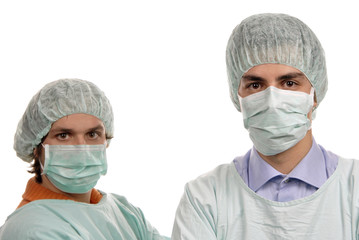 two male young doctors a over white background