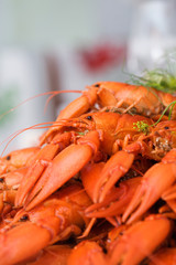 Dinner party with pile of crayfish