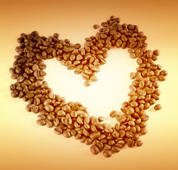 Heart made from coffee beans
