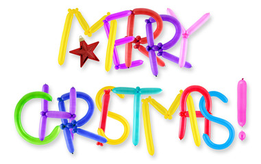 Merry christmas greeting written with twisted balloon letters