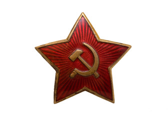 Naklejka premium The Soviet badge with a sickle and a hammer
