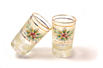 Small glass liquor-glasses on white background.