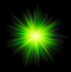 Naklejka premium Wybuch gwiazdy zielony na czarnym tle