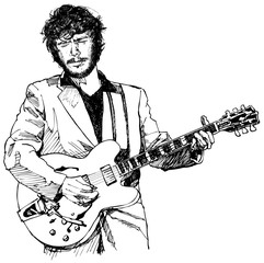 Dessin à l& 39 encre illustration vectorielle d& 39 un joueur de guitare