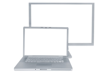 Modern laptop and the display on a white background