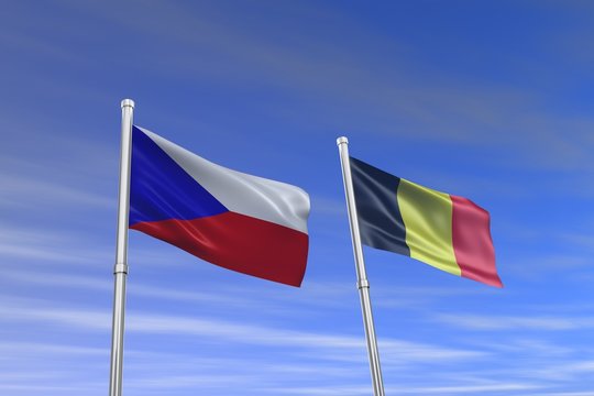 czech and belgium flag in the wind
