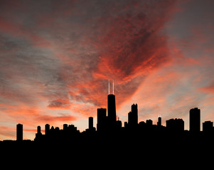 Fototapeta na wymiar Chicago skyline at sunset with beautiful sky illustration