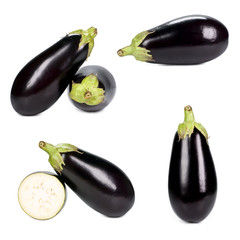 Eggplants isolated on white, different viewpoints.
