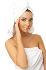 Portrait of 20-25 years old beautiful woman wearing towel