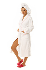 Portrait of 20-25 years old beautiful woman wearing towel