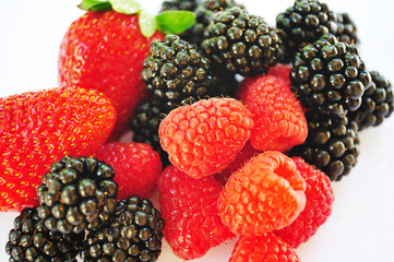 Isolated Blackberry, Raspberry and Strawberries on white