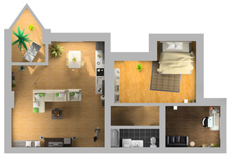 modern interior on the top view (3d rendering)...