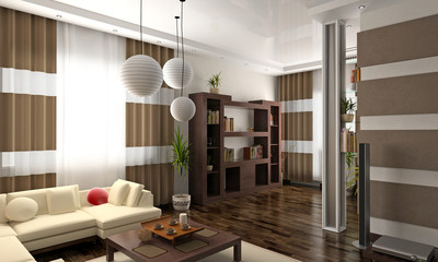 modern private interior (3D rendering).