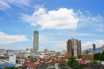 Komtar Tower and cityscape found in Penang, Malaysia.