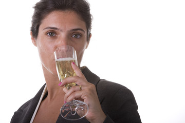 woman drinking champagne (isolated on white)