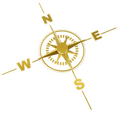 golden compass isolated on white background