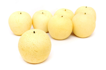 Close up of nashi pear on white background.