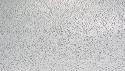Water droplets on grey background
