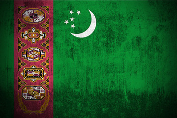 Weathered Flag Of Turkmenistan, fabric textured - obrazy, fototapety, plakaty