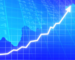Arrow graph going up on a blue background