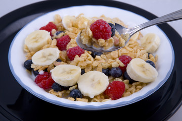 Bowel of fresh fruit & cereal, good heathy start for the day
