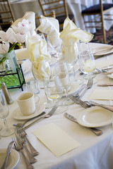 table set up for fine dining during a catered wedding event