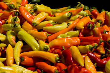 Peppers for sale on an open air market stall