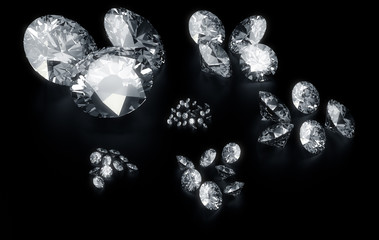 3d rendering of diamonds sorting according to size
