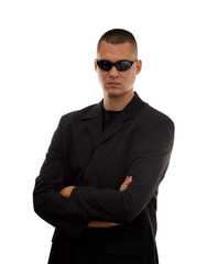secret agent with glasses studio isolated