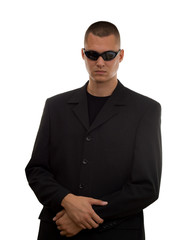 secret agent with glasses studio isolated