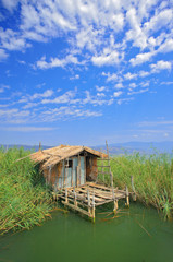 Naklejka premium Fishing village on lake Dojran, Macedonia