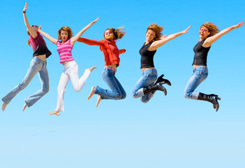 Fototapeta na wymiar jumping people are happy people