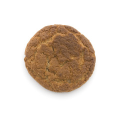 one oatmeal cookie isolated on white background.