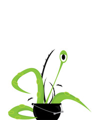 Green moster in cauldron isolated on white