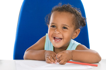 Adorable baby student a over white background