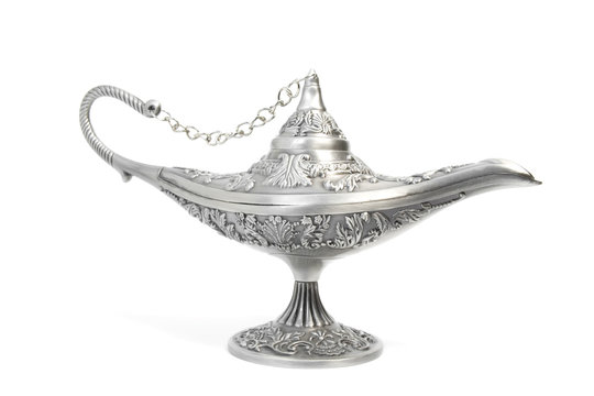 silver aladdin's magic lamp, isolated on white
