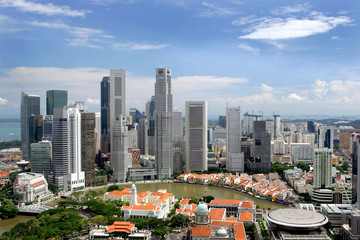 Obraz premium Business district and Boat Quay, Singapore