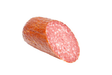 Summer sausage isolated on white.