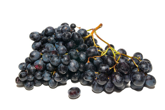 Black grapes isolated on white.