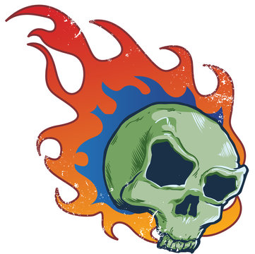 Flaming skull tattoo style vector illustration