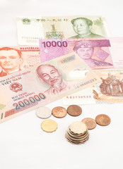 Banknotes and coins of the different countries