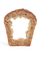 a slice of multi grain bread with a hole in the middle