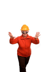 young woman architect over white background