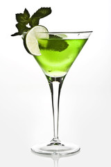 green cocktail with lemon and mint