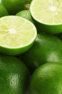 bounch of vivid green fresh lime view from close up