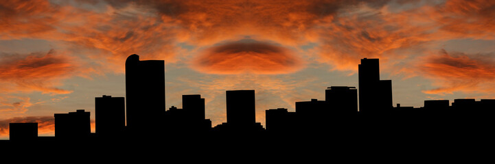 Denver skyline at sunset with beautiful sky illustration - obrazy, fototapety, plakaty