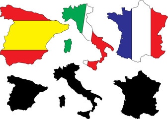 Vector illustration of Mediterranean countries maps with flags