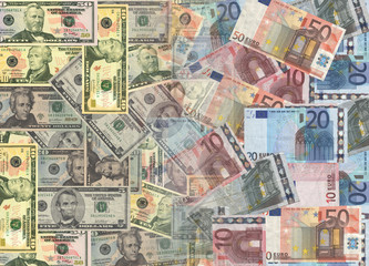 Obraz na płótnie Canvas American and euros currency background illustration