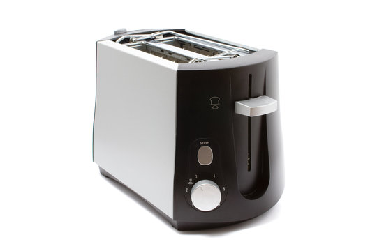 Grey toaster on white background with shadows
